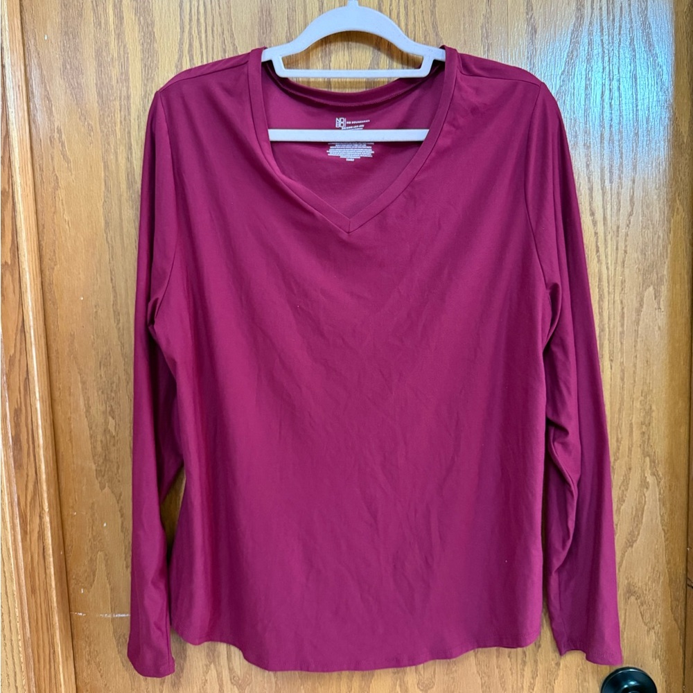 No Boundaries Burgundy Long Sleeve V-Neck Blouse